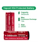 Vapcell K54 26650 15A 5400mAh Button Top Rechargeable Battery with Protected PCB